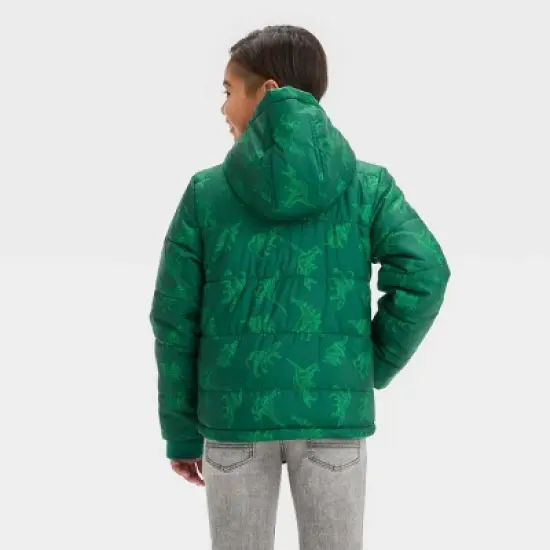 Boys' Dinosaur Puffer Jacket - Cat & Jack&trade; Dark Green image {1}