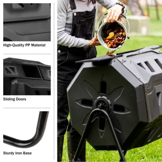 Pure Garden Compost Tumbler - 43Gal Compost Bin with Dual Chambers, 360-Degree Rotating Design, and Garden Gloves Included image {4}
