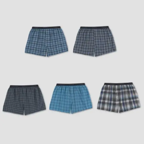 Hanes Men's Woven Plaid Boxers 5pk - Blue image {2}