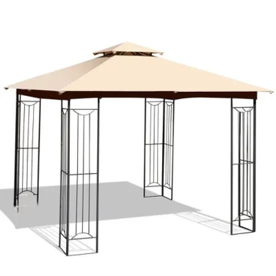 Costway 10' x 10' Patio Canopy Gazebo Outdoor 2-Tier Steel Tent Heavy-Duty L-Shaped image {9}