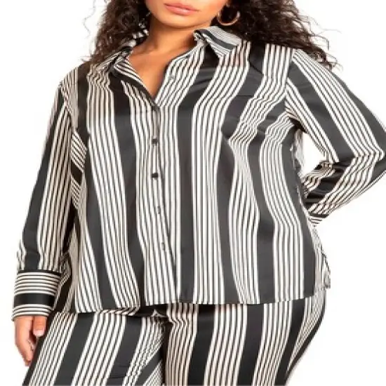 ELOQUII Women&rsquo;s Plus Size Long Line Printed Button Down image {4}