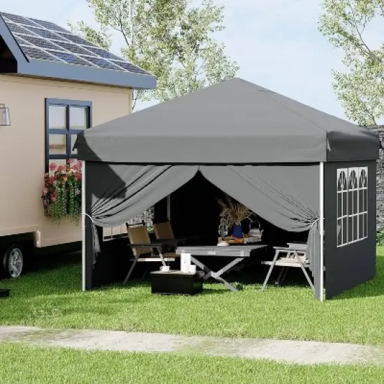 GustoWave Portable Outdoor 10x10 Pop Up Canopy Tent with 4 Waterproof Sidewalls for Camping image {6}