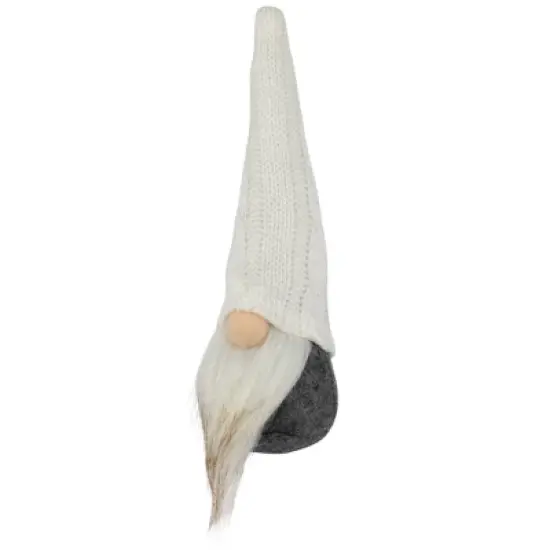 Northlight Gnome with Cable Knit Hat Christmas Decoration - 8" - Gray and White image {2}