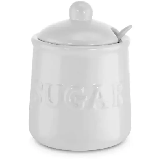 Kovot 16 oz Ceramic Sugar Jar & Spoon Set | White image {6}