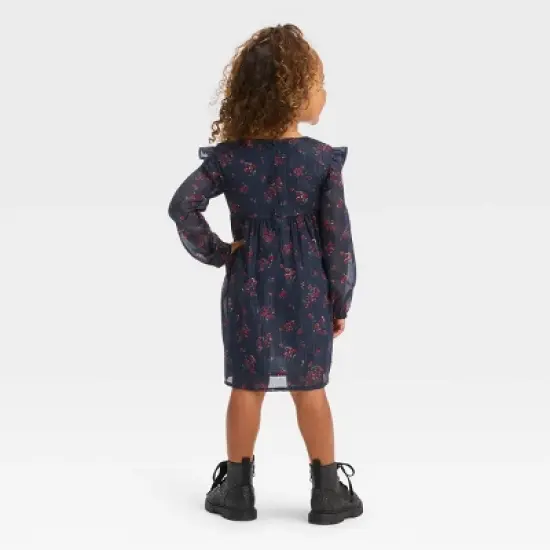 OshKosh B'gosh Toddler Girls' Floral Long Sleeve Dress - Navy Blue image {1}