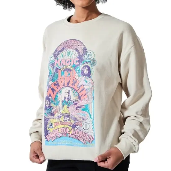 Led Zeppelin Electric Magic Distressed Poster Art Women's Sand Crew Neck Long Sleeve Sweatshirt image {2}