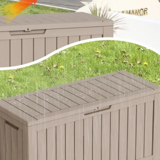 DSVIMOY Deck Boxes, 2-Piece 80 Gal Outdoor Storage Deck Box, Small Patio Storage Bin for Garden Tools, Brown, 46.26"*18.7"*23.23" image {4}