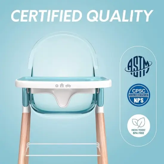 Children of Design Adjustable & Reclining 6-in-1 Deluxe Wooden High Chair for Babies & Toddlers image {4}