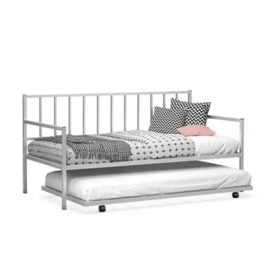 Costway Twin Metal Daybed with Roll Out Trundle Heavy Duty Frame Sofa Bed Set image {1}