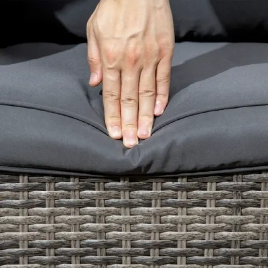 Outsunny 3-Piece Patio Bistro Set, PE Rattan Wicker Outdoor Furniture, Soft Cushions, 2 360 Swivel Rocking Chairs, 2-Tier Coffee Table image {5}