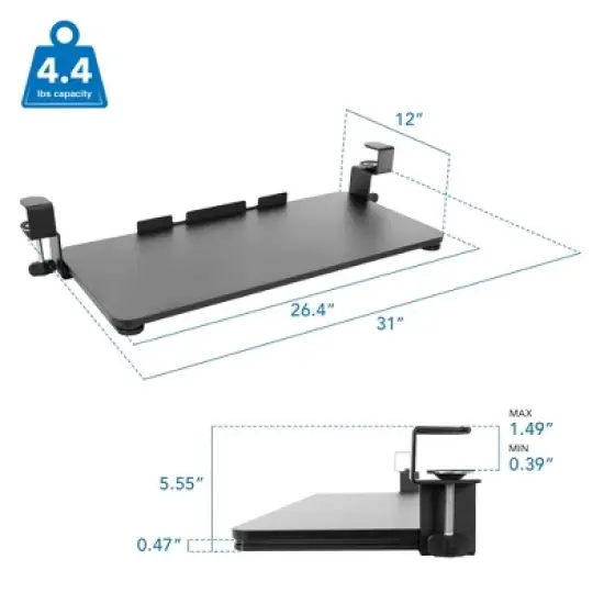 Mount-It! Clamp Keyboard Tray | Sliding Under Desk Keyboard &  Mouse Platform | Retractable Undermount Drawer | No Screws or Scratches to Assemble image {7}