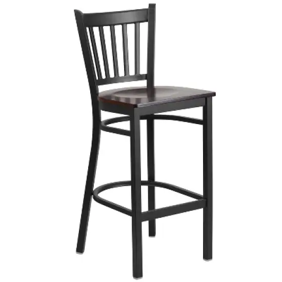 Emma and Oliver Black Vertical Back Metal Restaurant Dining Barstool image {12}