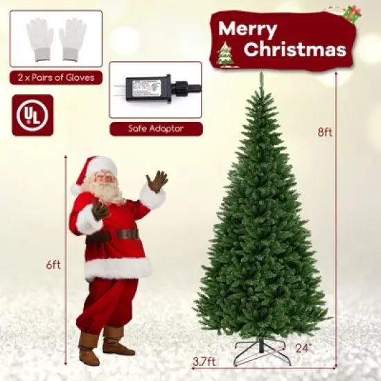 Costway 8 FT Pre-Lit Artificial Christmas Tree with 360 Warm White LED Lights Metal Stand image {2}
