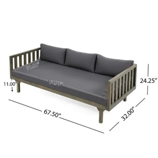 67.75" Patio Sofa, 3 Seater Outdoor Sofa with Rattan Arms, Acacia Wood Daybed with Water-Resistant Cushions -Christopher Knight Home image {1}