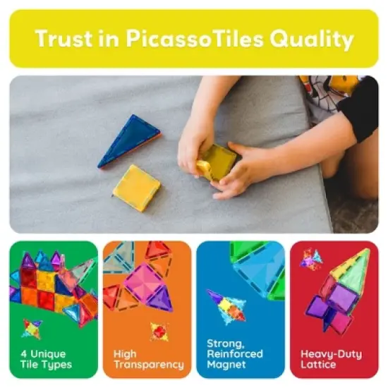 PICASSO-TILES Magnetic Tiles For Kids, Travel Size 40PCS Construction STEM Building Blocks Educational Toy image {5}