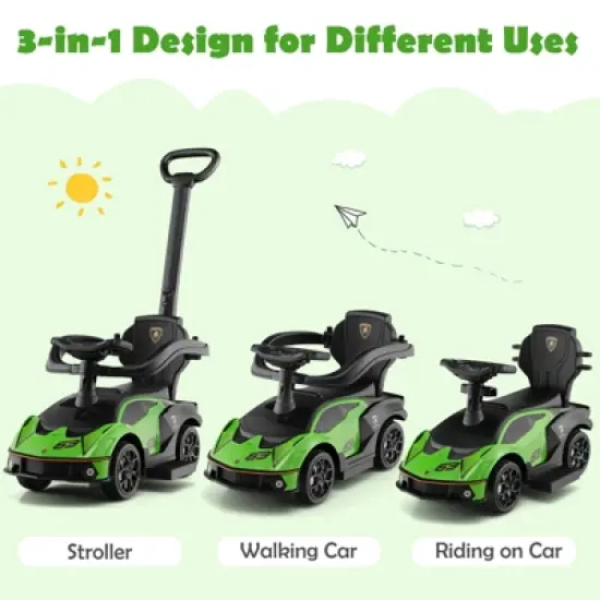 Costway 3-in-1 Licensed Lamborghini Ride on Push Car Stroller Sliding Car w/ Sound White\Green\Pink image {4}