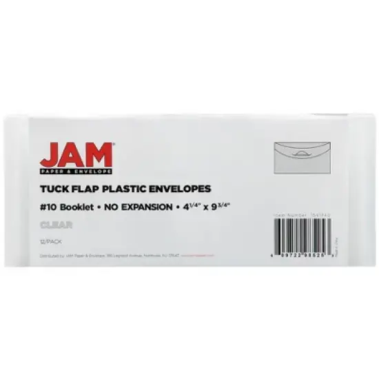 JAM Paper 12pk 4 1/4''"x9 3/4'' Plastic Envelopes with Tuck Flap Closure - Clear: Document Storage Organizer, Filing Accessories image {3}