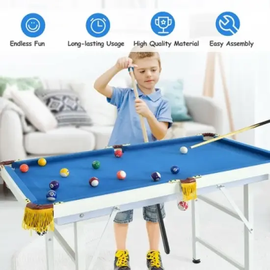 Costway 47'' Folding Billiard Table Pool Game Table for Kids w/ Cues & Chalk & Brush image {4}
