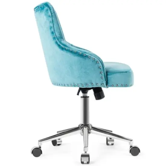 Costway Velvet Office Chair Upholstered Swivel Computer Task Chair Turquoise image {6}
