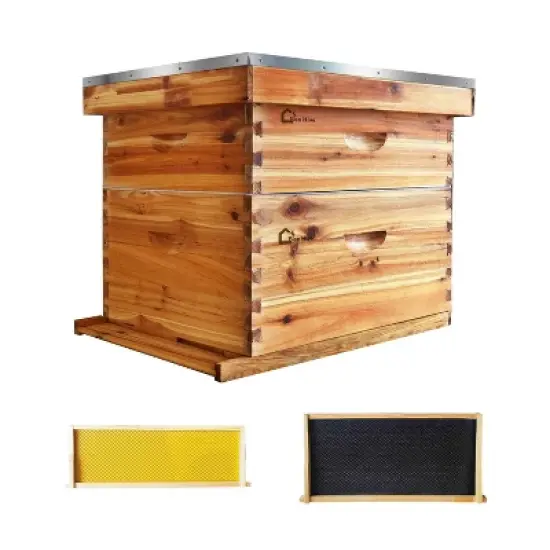 10-Frame Complete Beehive Kit, Wax Coated Bee Hives for Beginner, Includes 1 Deep Box and 1 Medium Bee Box with Beehives Frames and Wax Foundations image {2}