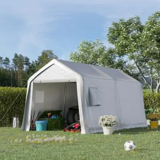 EROMMY Portable Outdoor Storage Shelter, Heavy Duty Carport w/Roll-up Doors & Ventilated Windows, Portable Garage Tent Shelter - 8' x 14' - Grey image {5}