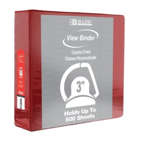BAZIC Products&reg; Slant D Ring View Binder with 2 Pockets, 3", Burgundy, Pack of 3 image {1}