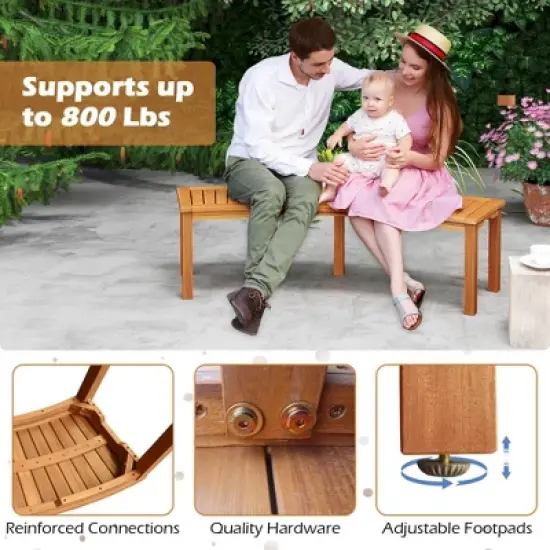 Costway 1/4 PCS Outdoor Curved Bench with Slatted Seat Solid Acacia Wood for Yard image {7}