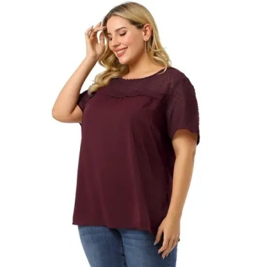 Agnes Orinda Plus Size Blouse for Women's Top T Shirt Contrast Panel Dots Summer Short Sleeve Blouse image {3}