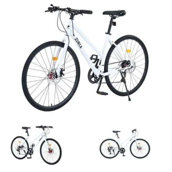 7 Speed Hybrid Bike, 700C Wheel Commuter Bicycle With Dual Disc Brakes, Aluminum Rims And TEC Chain, Carbon Steel Frame City Bicycle For Men And Women image {3}