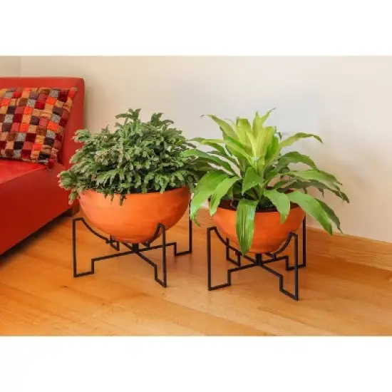 ACHLA Designs 15.25" x 20" Galvanized Steel Planter Bowl with Black Wrought Iron Plant Stand Burnt Sienna image {2}