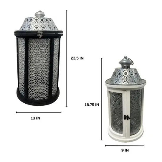 Essential Decor & Beyond 2pcs Set Black and White Wood and Metal Lanterns image {1}