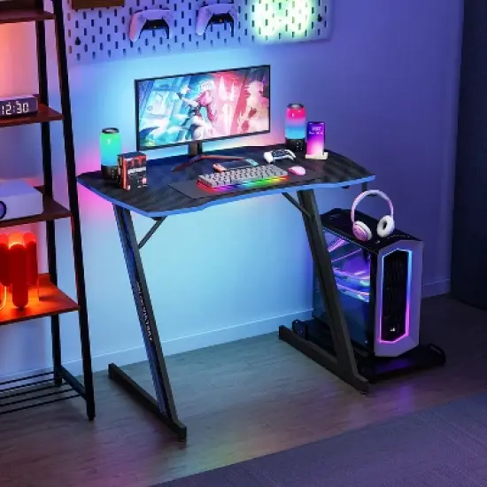 FDW 35/39/47 Inch Modern Z-Shaped Computer Desk for Home Office with Headphone Hook - Sturdy Workstation Table with Spacious Desktop image {1}