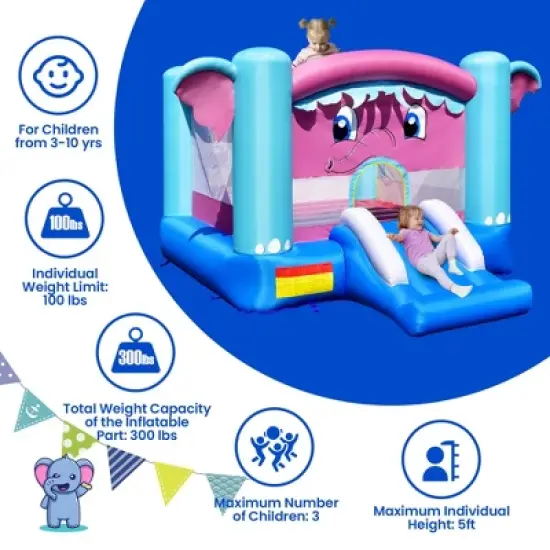 Costway Inflatable Bounce House 3-in-1 Elephant Theme Inflatable Castle w/ 735W Blower image {5}
