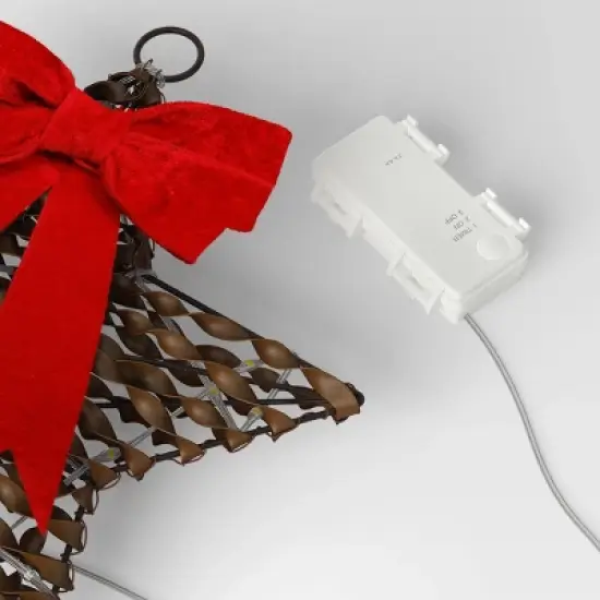 30ct Battery Operated Christmas Hanging Twisted Faux Rattan Star with Red Velvet Bow - Warm White Lights - Wondershop&trade; image {3}