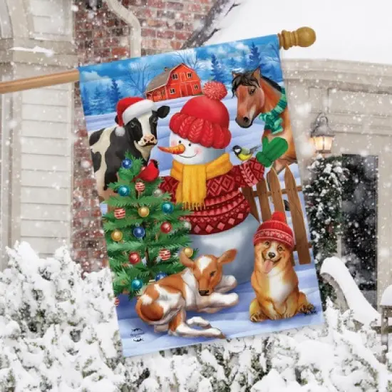 Barnyard Snowman Christmas House Flag Dog Horse Cow Calf 28" x 40" Briarwood Lane image {3}