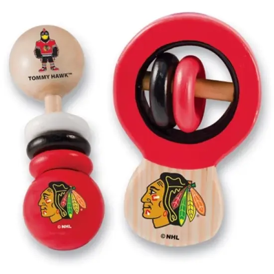 Baby Fanatic Wood Rattle 2 Pack - NHL Chicago Blackhawks Baby Toy Set image {1}