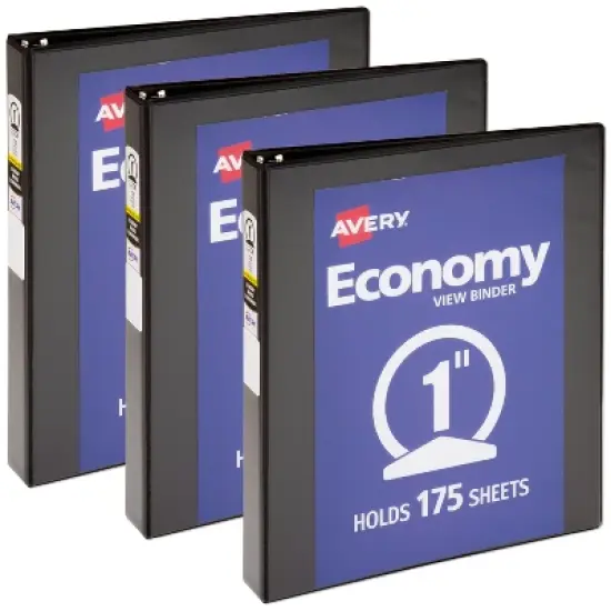 Avery Economy View 3 Ring Binder, 1 Inch Round Rings, 3 Black Binders (01665) image {6}
