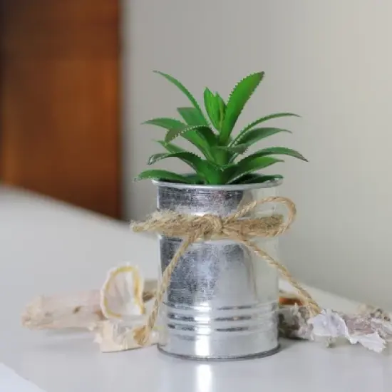 Northlight 6" Tropical Artificial Plant in Tin Planter - Green/Silver image {2}