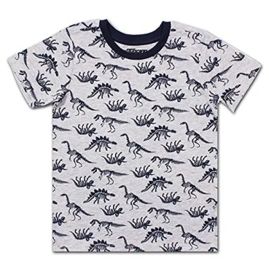 10 Threads Boy's 2-Pack Short Sleeve Shark and Dinosaur Patterned Tee Shirt Set for Toddlers image {1}
