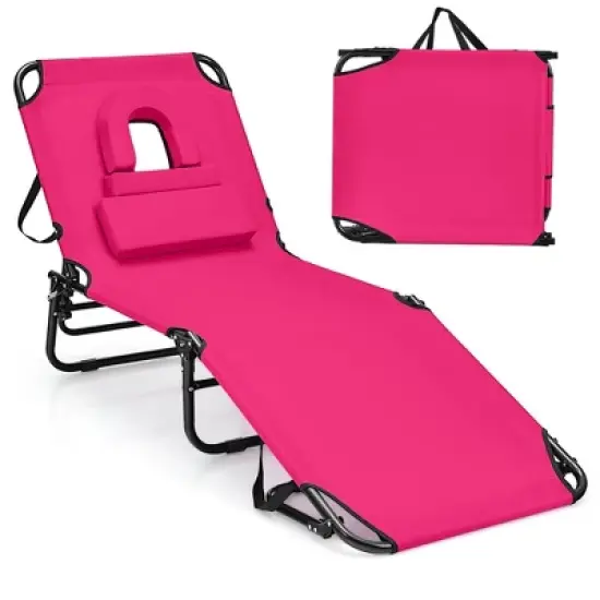 Costway Beach Chaise Lounge Chair with Face Hole Pillows & 5-Position Adjustable Backrest image {15}