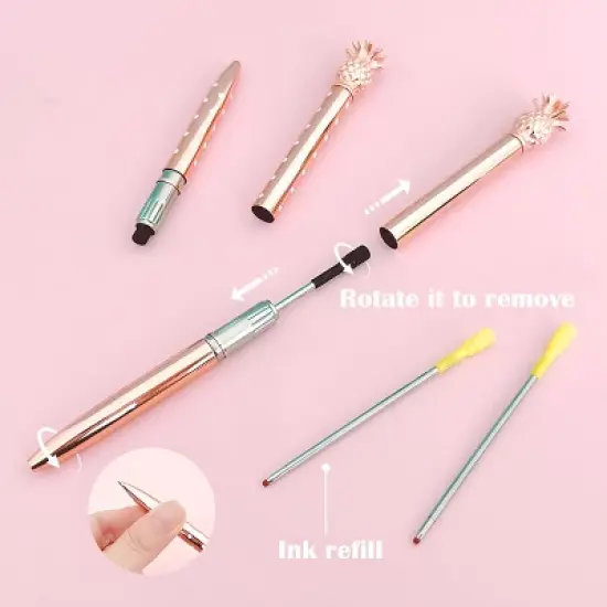 Wrapables Novelty Pineapple Ballpoint Pens with Refills, 1.0mm Medium Point, Black Ink, Set of 6 Pens + 6 Refills image {8}