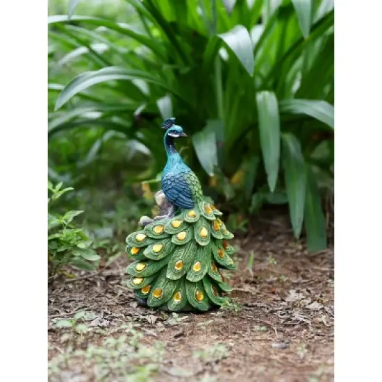 Techko Maid Peacock Calm Solar Outdoor Garden Statue Decor with Spotlight image {8}