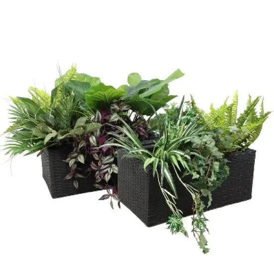 Sunnydaze 2-Section Rectangle Polyrattan Indoor Planters - 21.5" W x 11.5" D x 9.25" H - 2-Pack image {7}