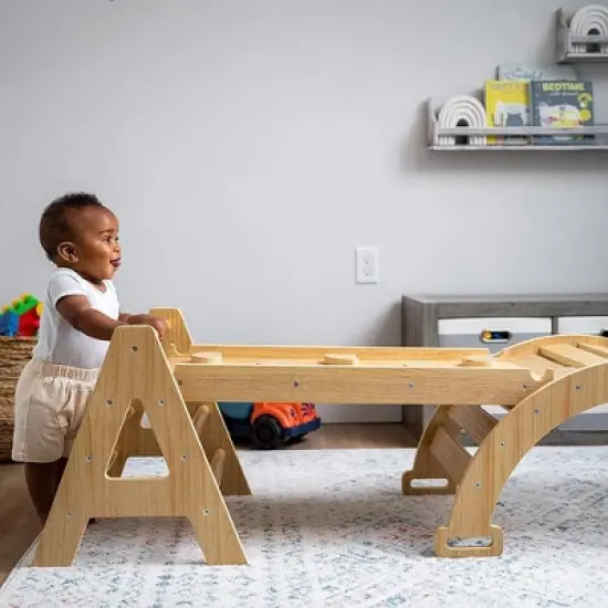 Avenlur Maple Baby Pikler - Wood Small Triangle Climbing Set with Ladder Slide and Rocker image {3}