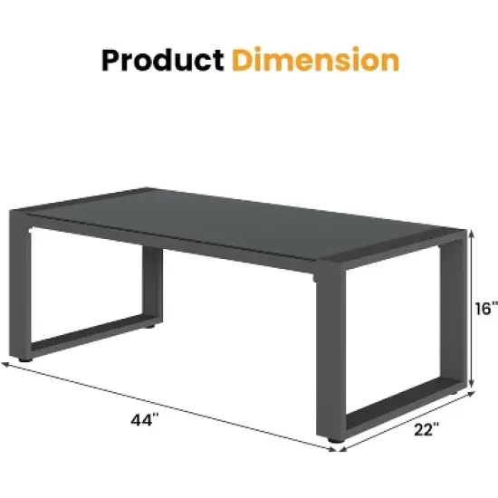 Heynemo Aluminum Outdoor Coffee Table, All-Weather Metal Rectangular Patio Side Table with Tempered Glass Top, for Porch Backyard Garden image {3}