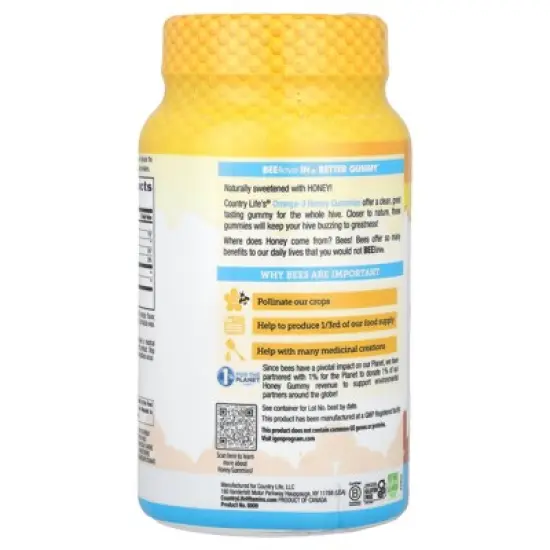 Country Life Omega-3 Honey Gummies, Natural Orange, 60 Gummies image {2}