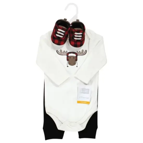 Hudson Baby Unisex Baby Cotton Bodysuit, Pant and Shoe Set, Winter Moose image {1}