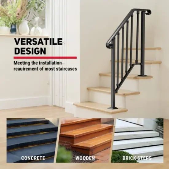 Mojgar Handrails for Outdoor Steps, Stair Handrail Fits 2 to 3 Steps, Wrought Iron Hand Rail Stair Railing Kit image {4}