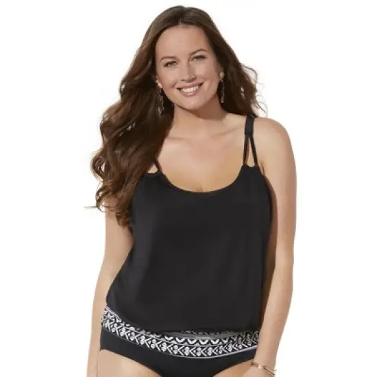 Swimsuits for All Women&rsquo;s Plus Size Loop Strap Blouson Tankini Top image {7}