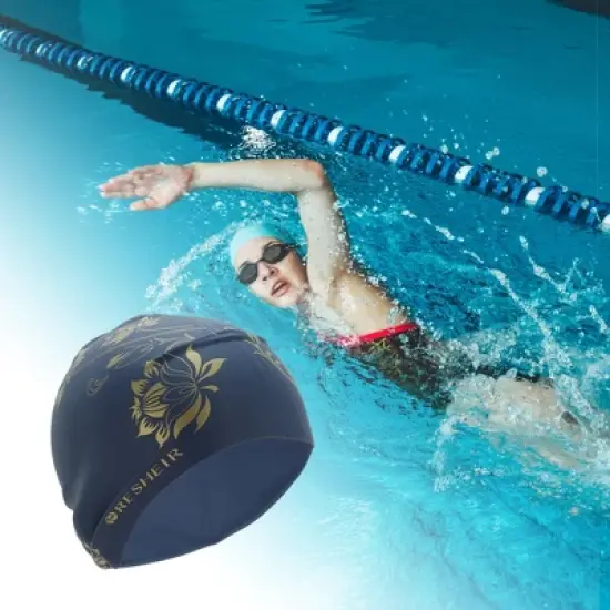 Unique Bargains Silicone Floral Waterproof Swim Cap 2 Pcs image {1}
